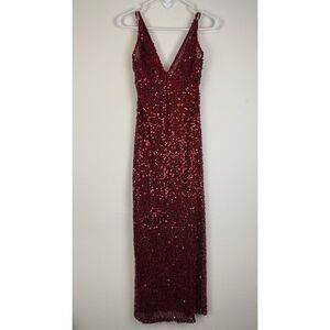 Hello Molly Holiday Joy Sequin Maxi Dress Burgundy NWT Size Large